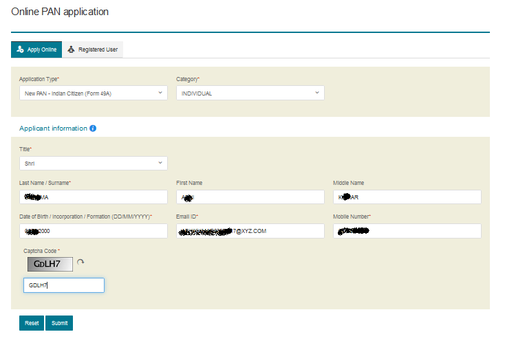 PAN Card Form